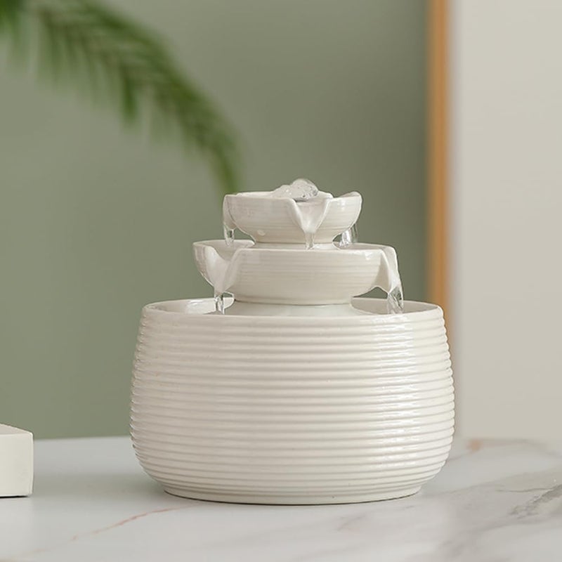 Andady Outdoor and Indoor Water Feature Fountain Waterfall Tabletop Desktop mini Ceramic Garden Fountain (White A170) - Image 1